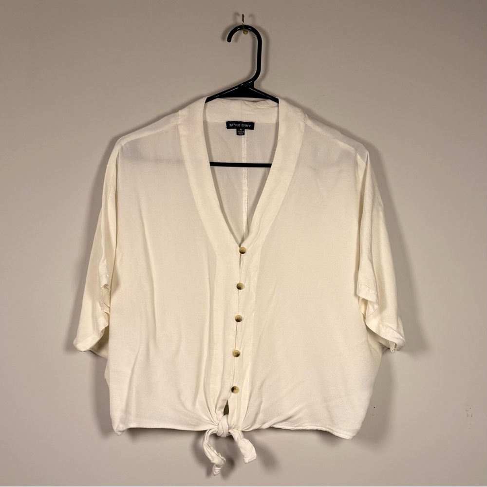 Style Envy Ivory Button-Down Tie-Front Shirt